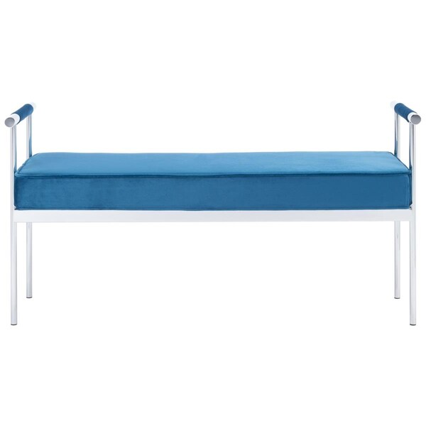 Safavieh Pim Long Rectangle Arms Benches, Navy & Chrome BCH6206B - main